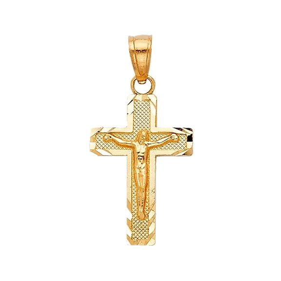 14K Yellow Gold Jesus Crucifix Cross Religious Pendant | Gold Charm Pendant for Necklace Chain | Jewelry Gift for Men Women | 20 x 12 MM | 1.3 grams