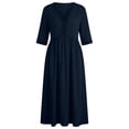 thumbnail image 5 of Ayolanni Short Sleeve Dresses for Women V Neck Solid A-Line Maxi Dress Beach Holiday Flowy Cotton Linen Long Dress Blue XL, 5 of 9