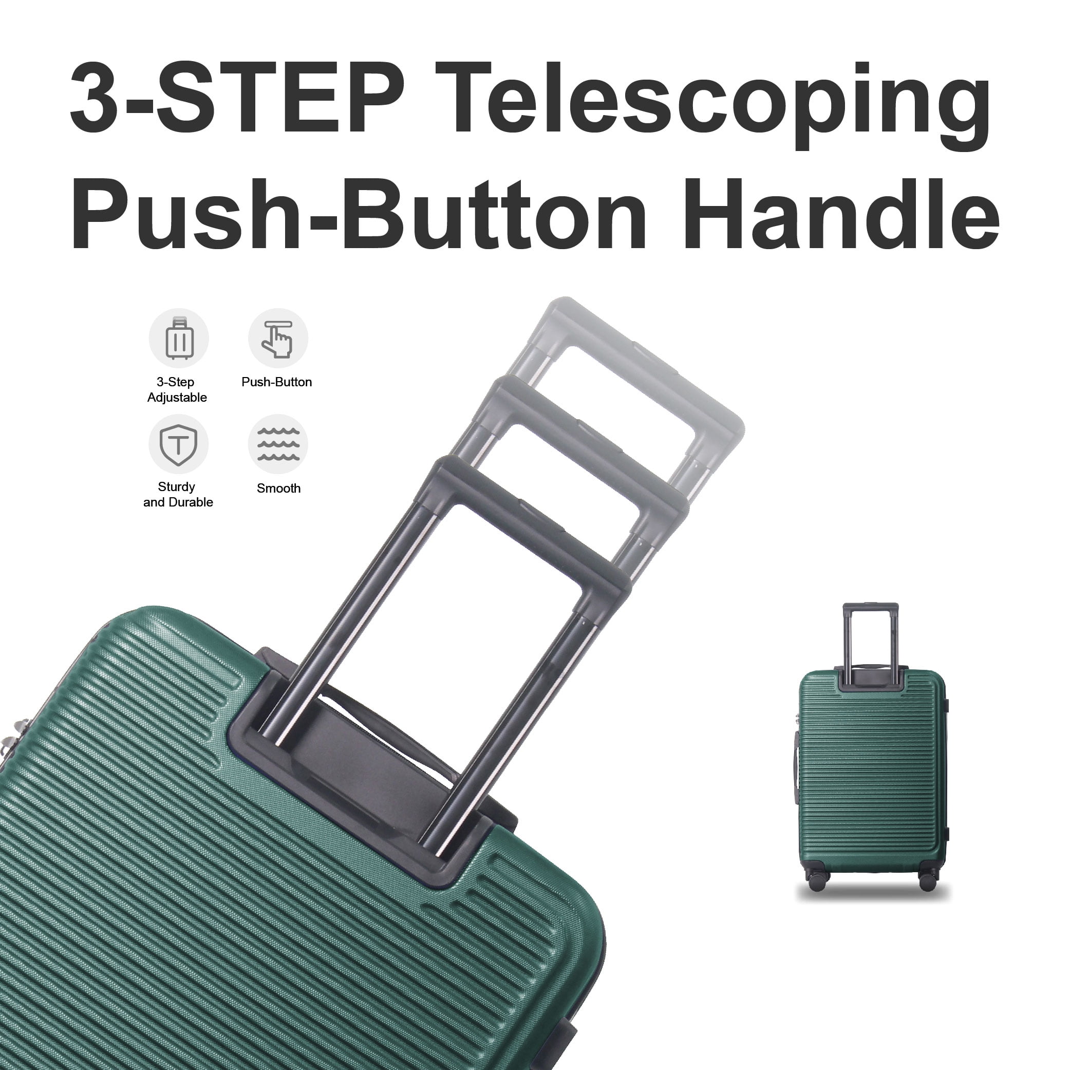 MAYEERTY 3-Piece ABS Luggage Set, Spinner Wheels, TSA Lock, Lightweight Suitcase, Dark Green