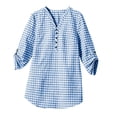 thumbnail image 5 of Turilly Women's Gingham Plaid Button-Up Shirt, V-Neck 3/4 Sleeve Tunic Top with Roll Up Tab Sleeves Casual Spring Blouse, 5 of 6