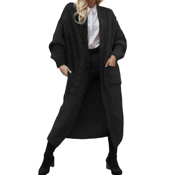 Women Cardigan Sweaters Long Sleeve Open Front Knit Long Duster Cozy With Pockes Light Weight Cardigan