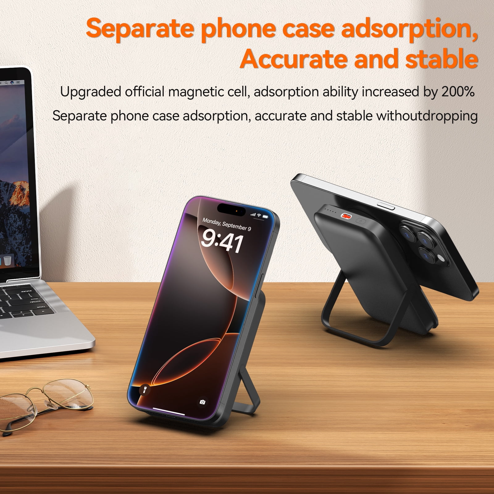 NIGOE Magnetic Wireless Power Bank 10000mAh Portable Charger 22.5W Fast Charging with LED Display, Dual-Bracket Compatible for iPhone 16/15/14 Series