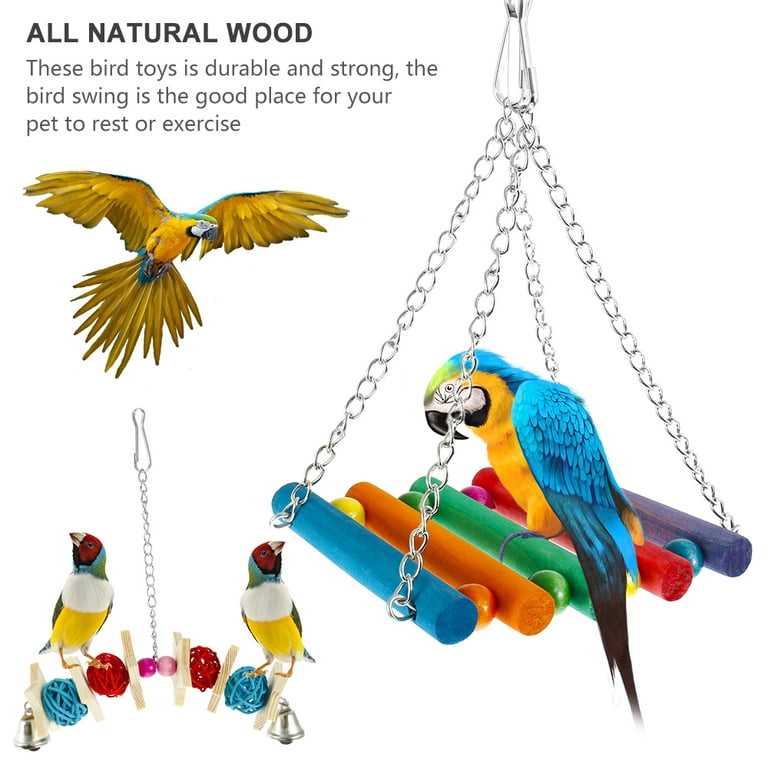 Colourful Bird Perches, Swings and Toys Set
