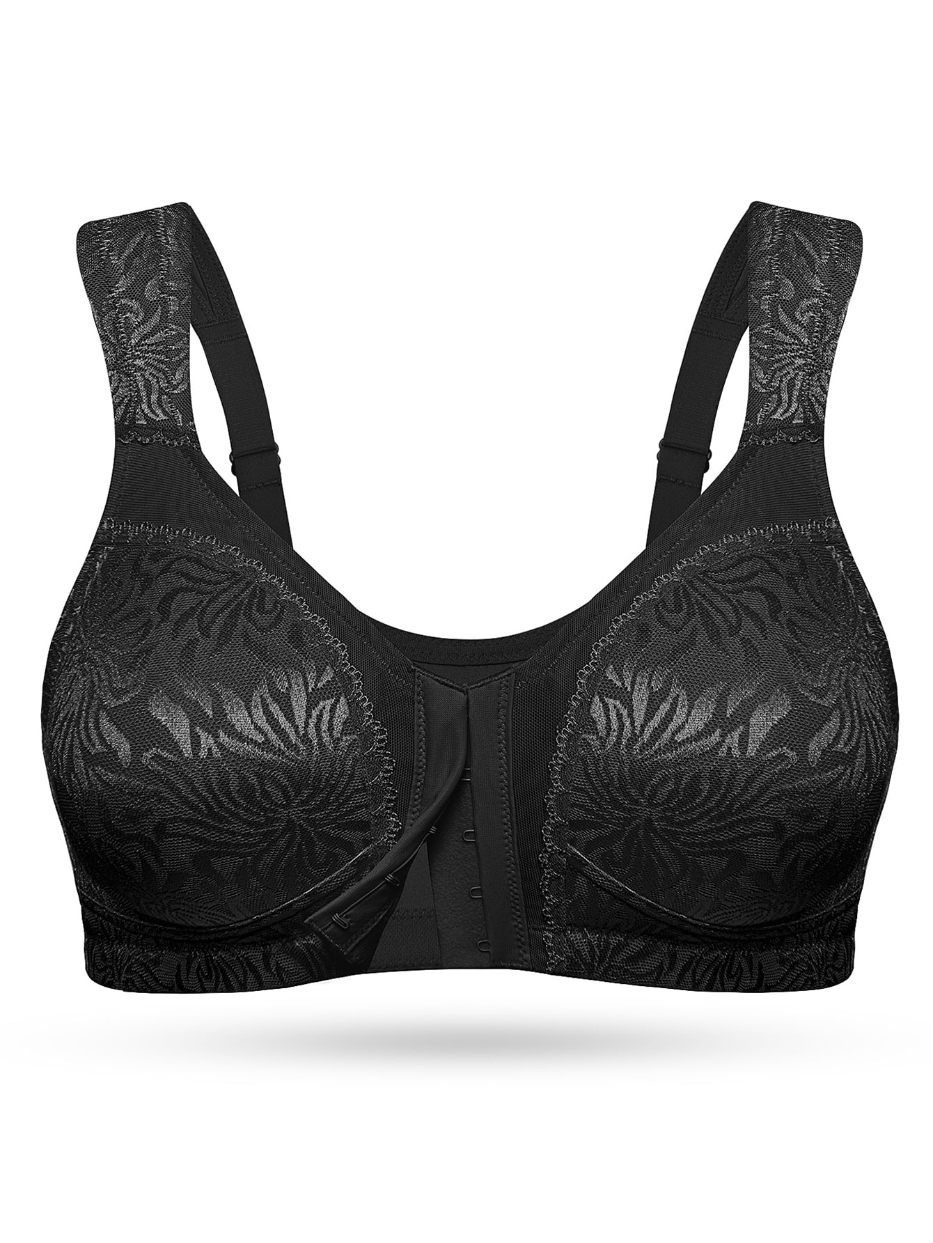 Deyllo Women Plus Size Front Closure Bras High Support Minimizer Bras Full Coverage Wireless Bras Non Padded Soft Comfort Black Bra Clothes Size 38DDD