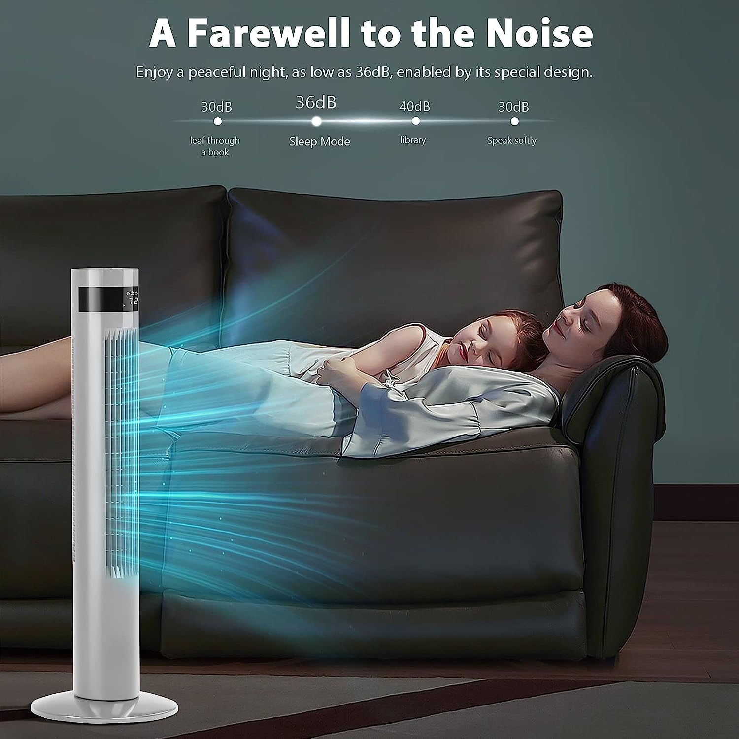 KISSAIR 35" Tower Fan Portable Floor Fans with Remote Control & 12H Timer 3 Speeds Wind 3 Modes , White