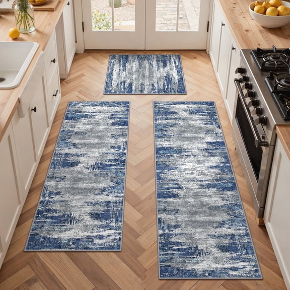 KUETH Kitchen Mats for Floor,Sets of 3 Non Slip Washable Abstract Kitchen Rugs 20"x32"+20"x48"+20"x59", Kitchen Runner Rug with Waterproof for Hallway, Laundry, Bathroon and Bedroom