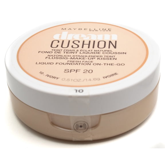 Maybelline DREAM CUSHION Fresh Face Liquid Foundation On-The-Go, SPF20, 10 Ivory  .51oz