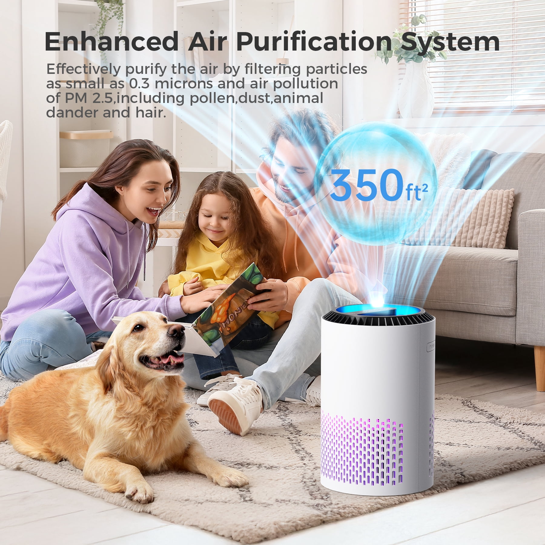 ALROCKET Air Purifier 3-Layer Filtration for home bedroom Removes Smoke, Pollen, Pet Dander Odor with Aroma Sleep Mode White Up to 600 ft²/2H