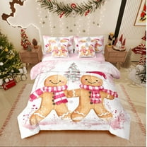 Castle Fairy Gingerbread Man Girl 7-Piece Twin Bedding Sets,Merry Christmas Bedding Comforter Set,Festival Xmas Breathable Sheet Sets,Super Cozy Room Decor