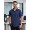 thumbnail image 6 of Short Sleeve Dress Shirts for Men Oxford Solid Casual Button Down Collar Shirt Navy Blue Formal Top, 6 of 9