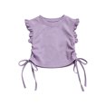 thumbnail image 2 of CYRBOKO Girls Tank Tops with Flutter Sleeve, Pullover Casual Side Drawstring Crew Neck Summer T-Shirts Purple Size 3-4 T, 2 of 8
