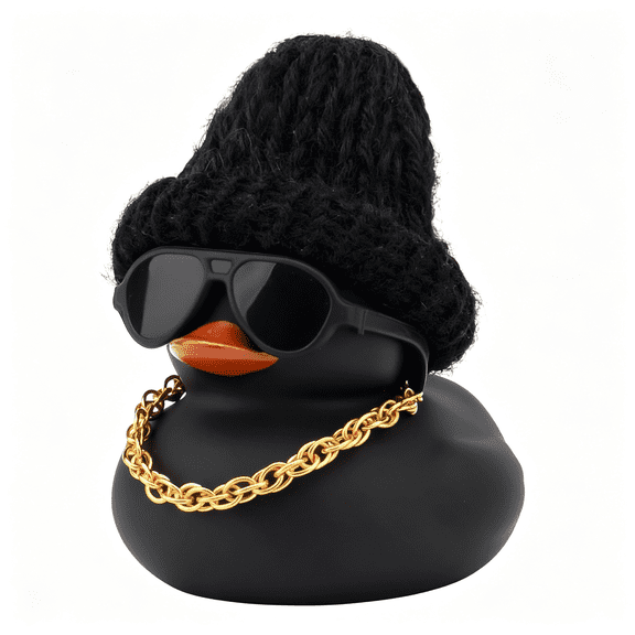 RIONIMA Car Dashboard Colorful Rubber Ducks,Christmas Eve Decorations Rubber Ducky for Car Ornament Cute Duck with Knit Hat,Glasses,Necklace,Cute Duck with Knit Hat Dashboard Decorations (Black)