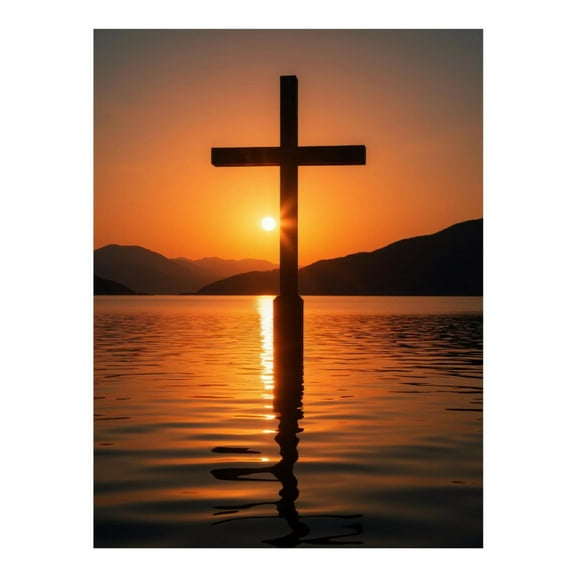 Diamond Art Kit for Adults, Sunset Over Water Cross Scene Diamond Painting for Adults Beginners, 5D DIY Diamond Art Painting Kits, Colorful Diamond Painting Craft for Home Decor 12x16