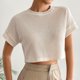 thumbnail image 2 of Tops de Manga Corta para Mujeres Cuello de Tripulación de Punto de Ajuste Suelto Detalle Lateral de Color Sólido Casual para el Uso Diario, 2 of 9
