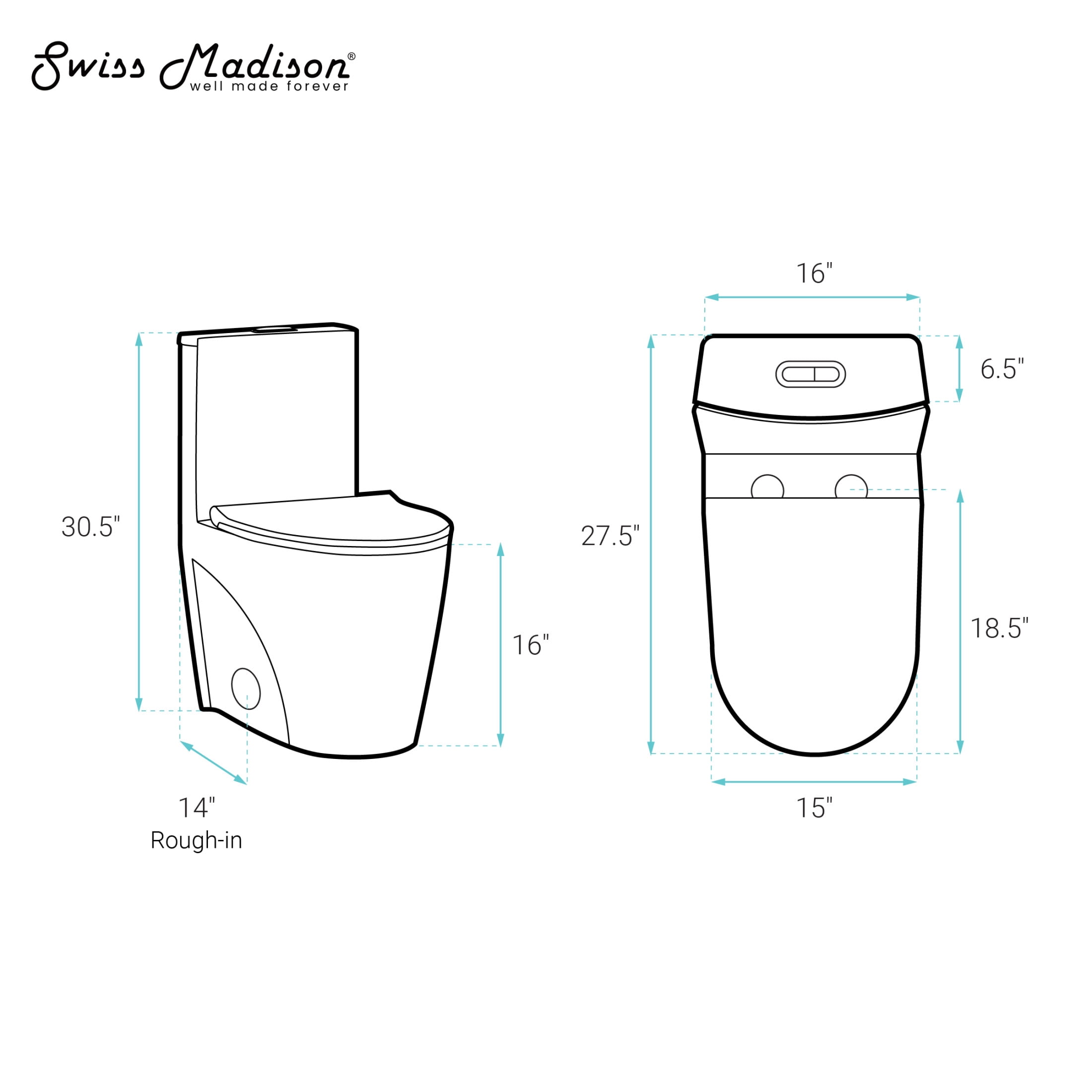 St. Tropez One-Piece 14" Rough-in 1.1/1.6 GPF Dual Top Vortex Flush Elongated Toilet in Matte White