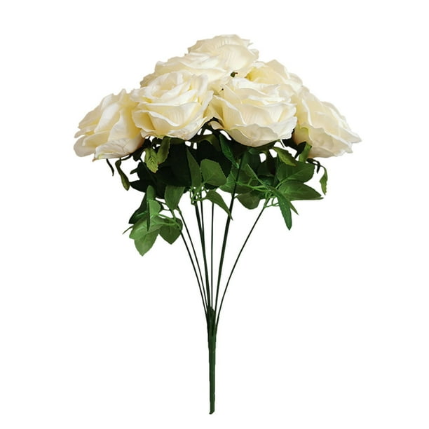 Ramo de rosas artificiales simulación floral decoración de la mesa de oficina en casa centro de mesa rosa falsa, blanco crema kenally HA7033-01B