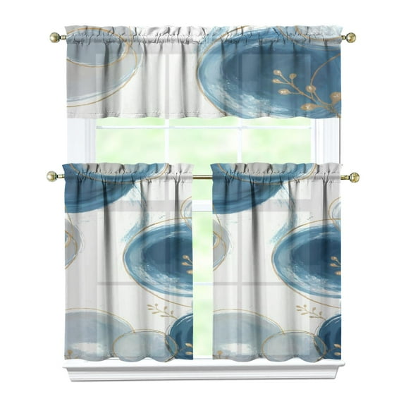 Blue Circle Kitchen Curtain Valance 3 Piece Set Short Curtain Sink Window Decor 36 Inch Small Window Treatment Tier 27.5x36 Length