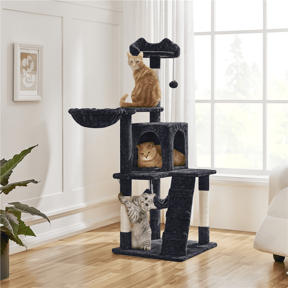 Alden Design 53.5" Tall Multilevel Cat Tree with Condo and Scratching Posts, Black