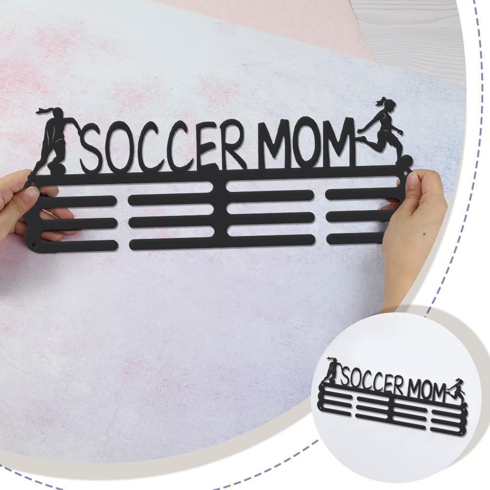 Soccer Medal Hanger Holder Display Soccer Mom Female Sports Medals Display Rack Wall Mount Iron Ribbon Hook Hanger Decor for Athletes Players Mom Capacity 15KG Black