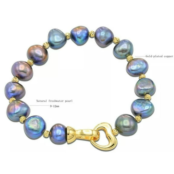 EOEMY Black 8-9 mm Natural Baroque Cultured Freshwater Pearl Bracelets 7.5"