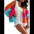thumbnail image 1 of Suéter Tipo Cárdigan Retro en Contraste para Mujer, Cuello en V Holgado, Mangas Farol, Tejido Grueso, Abrigo de Diario. Naranja y Rojo L, 1 of 9