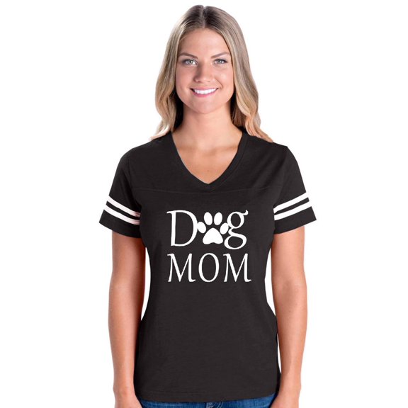 Womens Dog Mom Football V-Neck T-Shirt