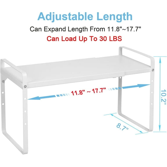 Expandable Cabinet Shelf Organizer, Stackable Kitchen Shelves, 30 LBS Heavy Duty, Adjustable 11.8"-17.7" Long