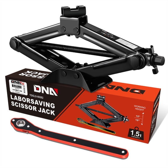 DNA Motoring Universal 1.5 Ton (3306 LBs) Scissor Lift Jack Ratchet Wrench Wheels Tyre Lift Repair Tools Black