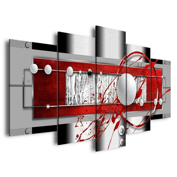 AWLXPHY Decor Abstract Canvas Wall Art Red Black Grey for Living Room Decor 5 Pieces Framed Painting Modern Simple Circle Round Line HD Print Artworks Giclee(White, W60'' x H30'')