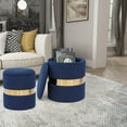 thumbnail image 2 of Homebeez Round Velvet Storage Ottoman,Vanity Stool Modern Upholstered Footstool Blue , Pack of 2, 2 of 5