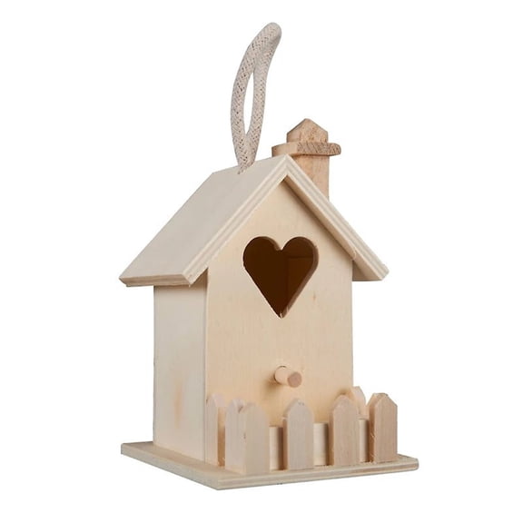 Unfinished Wooden Birdhouse Hanging Ornament with Painting Kit, Heart-Cutout Rustic Garden Decor, Weather-Resistant Outdoor Bird Nest for Small Birds, Ideal for DIY Craft & Patio Decoration