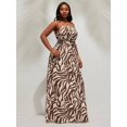 thumbnail image 5 of Multicolor Abstract Zebra Print Halter Neck Tie Waist A-Line Maxi Dress For Women, 5 of 8