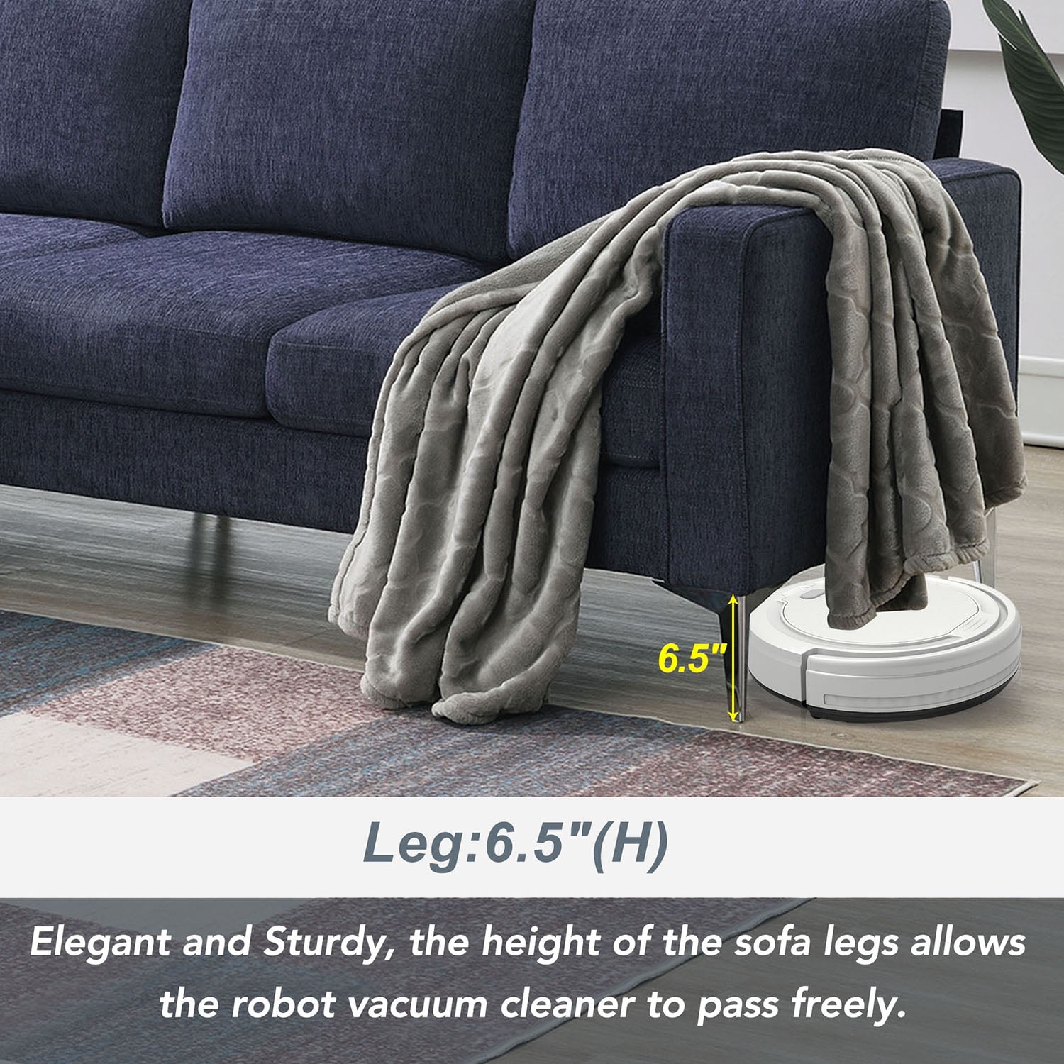 Kadyn 86" Convertible Sectional Sofa, Modern Chenille Fabric Sofa with Reversible Chaise and 2 Pillows, L-Shaped 3-Seat Sofa for Apartment, Blue+Grey