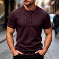 thumbnail image 6 of Liweisiy Men's Textured Henley T-Shirt Short Sleeve Notch Neck Solid Color Tees Casual Athletic Summer Tops Wine XL, 6 of 10