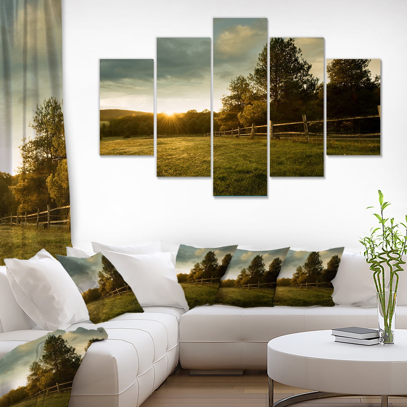 Designart 'Beautiful Sunrise in the farm ' Landscape Canvas Art Print