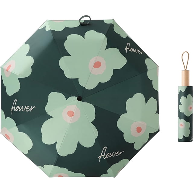 HUGFEGWE Foldable Umbrella UV Protection Flower Pattern Umbrella Folding Rain Shine Dual Use Sun Umbrella for CJ25311-6746