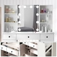 thumbnail image 6 of Makeup Vanity with 3 Color Lights Mirror, Vanity Makeup Table with Visible Drawers, 2 Cabinets & 6 Storage Shelves, White, 6 of 7