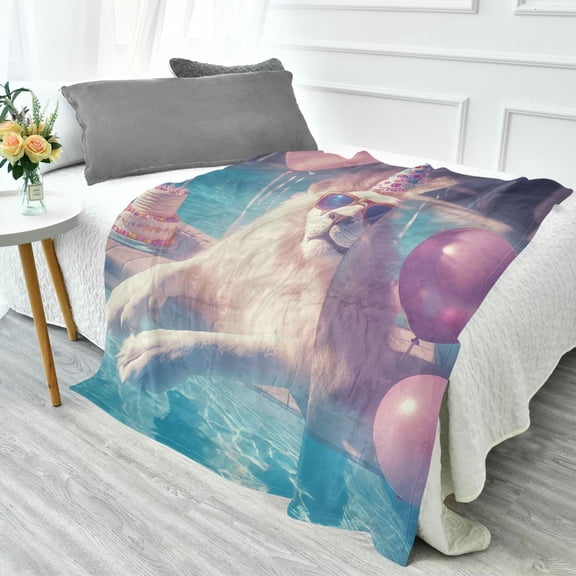 YAZAOO Travel Blanket Camping Blankets Fashion Lion Birthday Party Patten