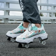 Roller Skates for Women Men, Shoes with Wheels for Girls, Kick Rollers Shoes Retractable for Boys, Adult Parkour Quad Roller Shoes, Inline Skates Childrens Outdoor Skates