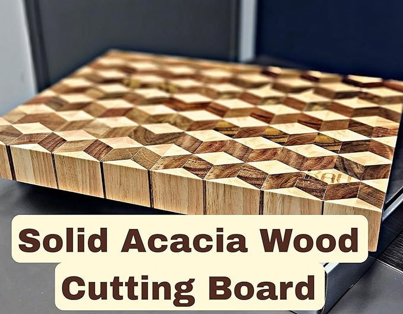 Large Acacia Wood Cutting Board for Kitchen, KAV Wooden Cutting Boards for Countertop, Use to Cut Bread, Meat, Cheese, Vegetables Diamond Lattice Design Block for Dicing Cutting Chopping