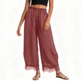 thumbnail image 4 of RFQWOVSR Women's High Waist Drawstring Wide Leg Linen Pants with Lace Trim Pockets Loose Fit Casual Summer Trousers M, 4 of 5