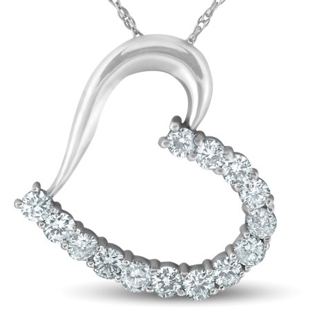 Pompeii 1 ct Diamond Heart Pendant 14K White Gold 1" Tall (G/H,I1)