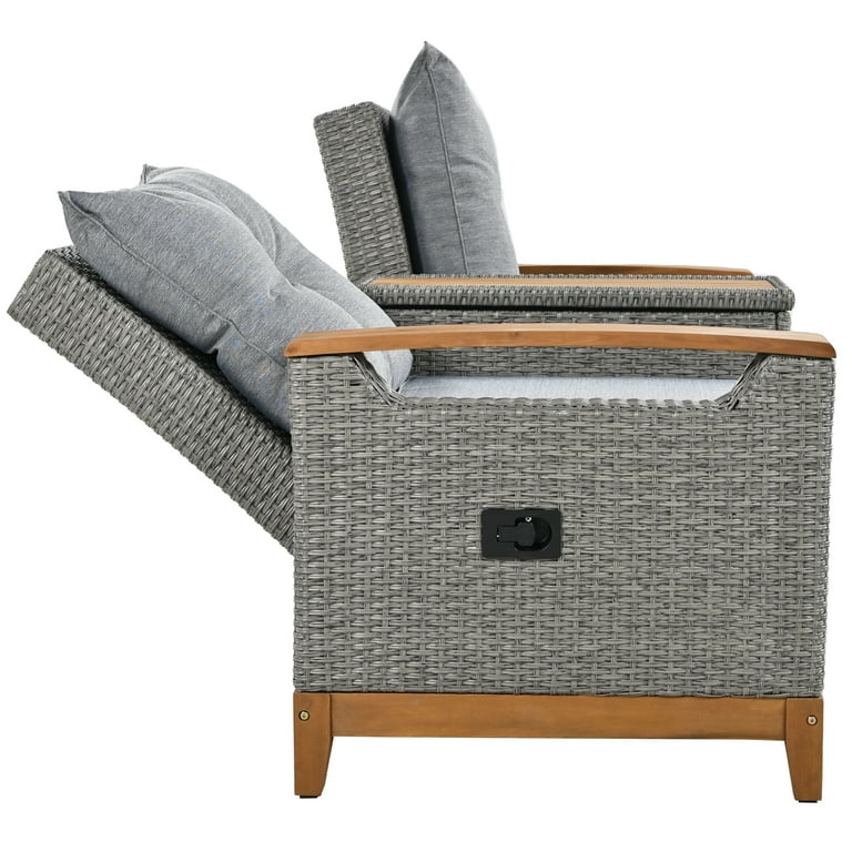 Outdoor Loveseat with Adjustable Backrest Patio Lounge Chair Set Rattan Reclining Chairs with Cushions Armrest with Storage Space Wicker Sofa Set