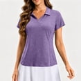 thumbnail image 3 of Textilo Women's Polo Shirts Short Sleeve Collared Shirt V Neck Solid Color Blouses Casual Workout Athletic Summer Cute Tops,Purple S, 3 of 7