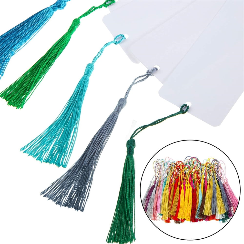 MODANU 100 Pcs Blank Bookmarks to Decorate with 100 Colorful Tassels, Thick Cardstock Bookmarks for DIY Crafts, Holiday Reading, Classroom Projects and Gift Tags, 6x2 Inch