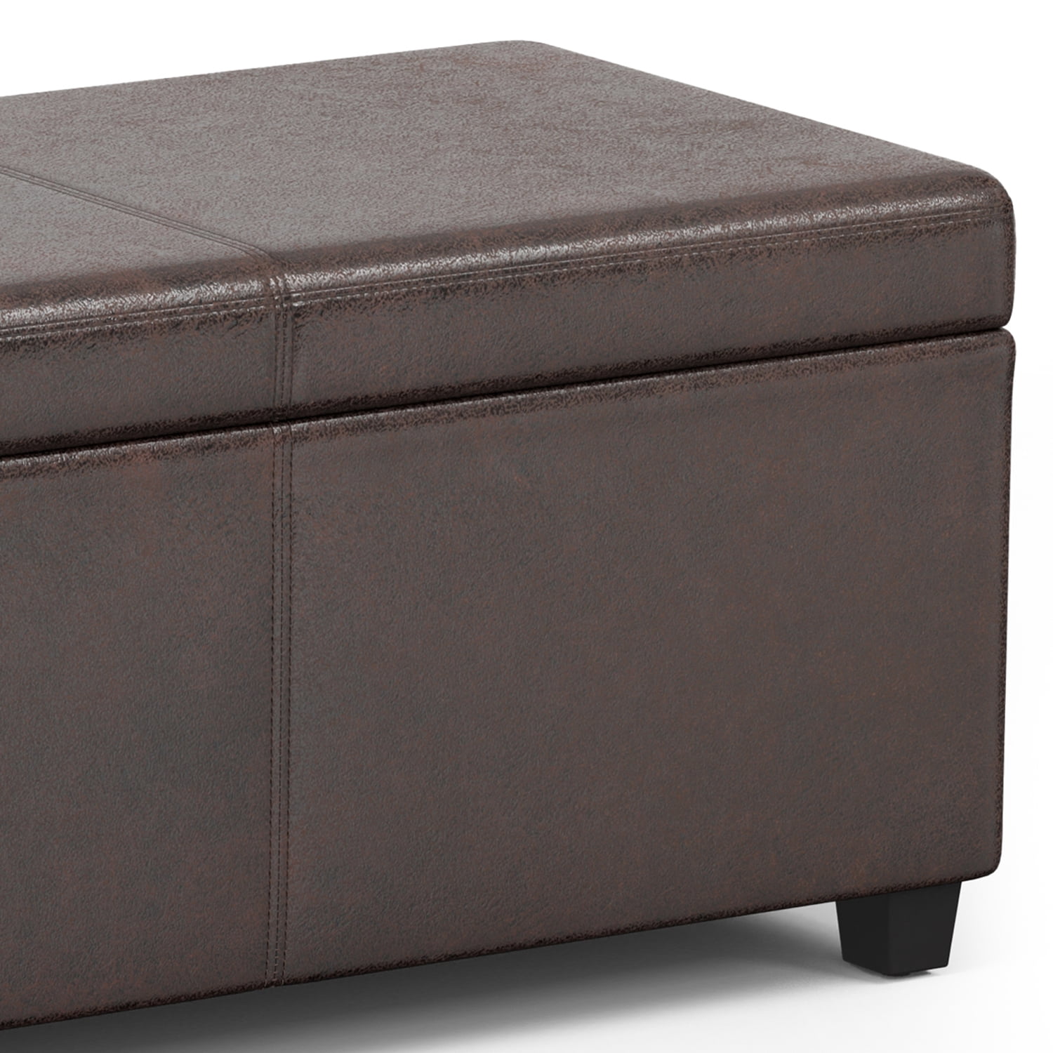 Avalon 54 inch Wide Contemporary Extra Large Storage Ottoman Bench in Distressed Brown Vegan Leather