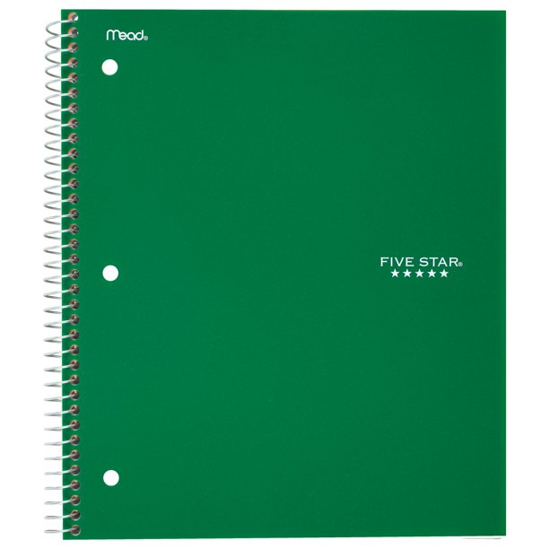 Five Star Wirebound Notebook, 1 Subject, College Ruled, Green (11285)
