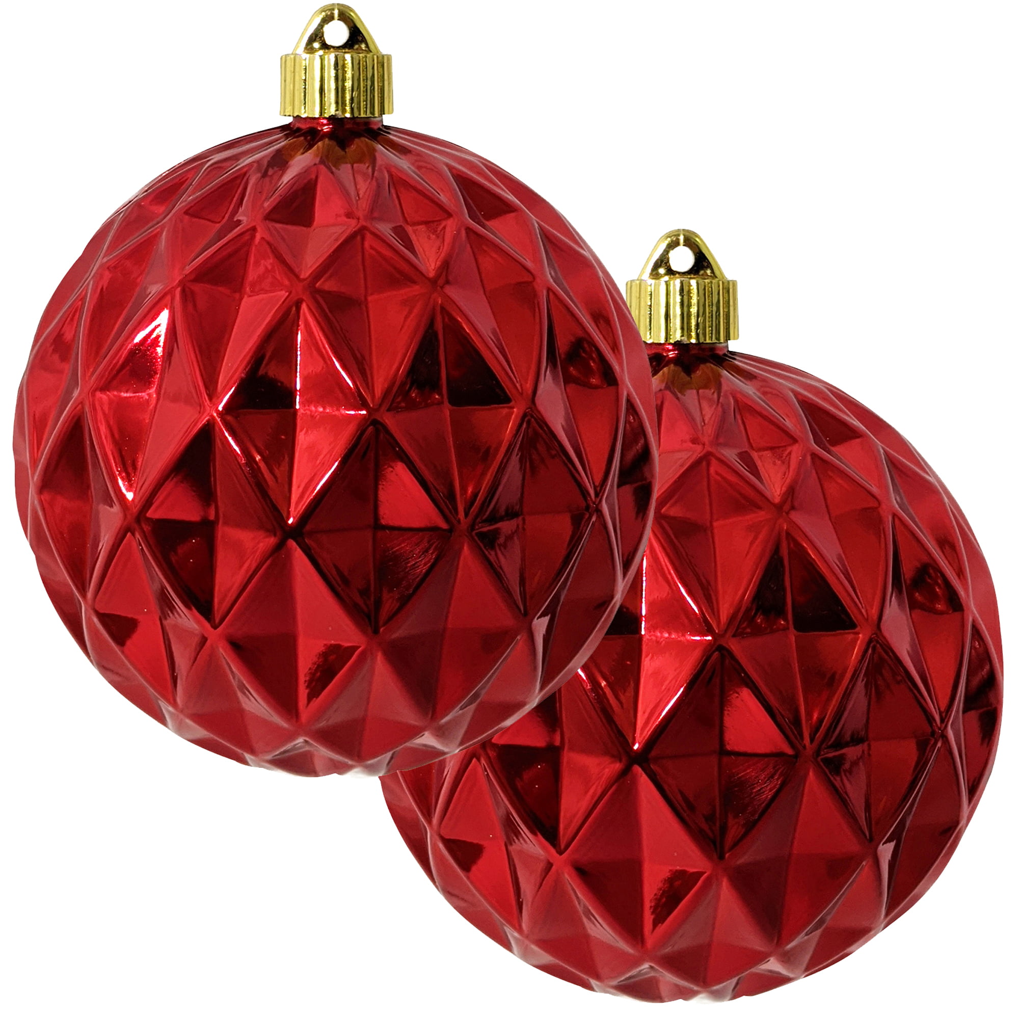 150mm Christmas By Krebs Commercial Grade Shatterproof Indoor Outdoor Plastic Water UV-Resistant Diamond Ball Ornaments 2 Pack Shiny Sonic Red 6
