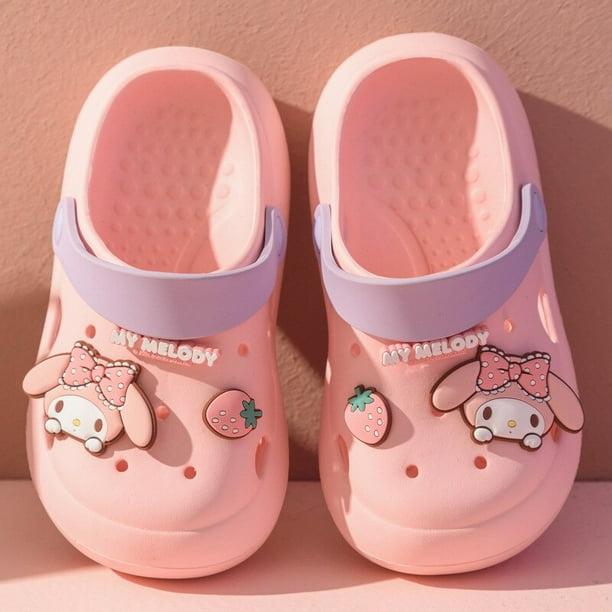 Sandalias de suela blanda de Hello Kitty Kawaii My Melody Kuromi EVA Baotou, zapatillas Anime Sanrio Girl Heart, bonitos zapatos con agujeros para niños