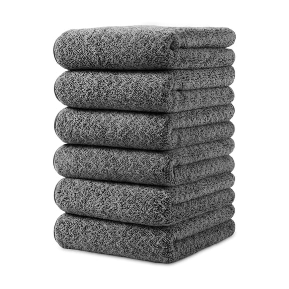 Jessy Home 6 Pack Dark Gray W Stripe Washcloths for Bathroom 13x13 Inch Ultra Soft Hand Face Towels